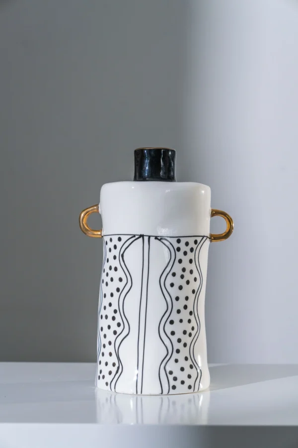 Ceramic Vase w Handles Gold