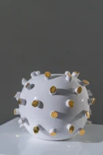 Round Vase White w Gold cilinders - Image 2