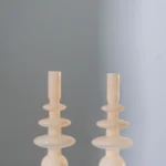 Set of 2 Candle Sticks Glass Beige