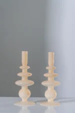 Set of 2 Candle Sticks Glass Beige