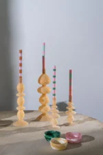 Set of 2 Candle Sticks Glass Beige - Image 2