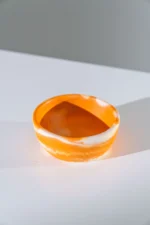 HUCOS, Orange White Swirl Resin, Round Serving Bowl, 4"D x1.5"H MSq