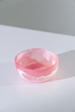 HUCOS, Transparant Pink White Swirl Resin, Round Serving Bowl, 4"D x 1.5"H MSq