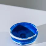 HUCOS, Blue White Swirl Resin, Round Serving Bowl, 4"D x 1.5"H MSq