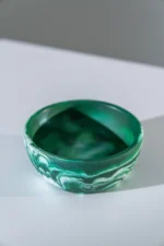 HUCOS, Dark Green White Swirl Resin, Round Serving Bowl, 4"D x 1.5"H MSq