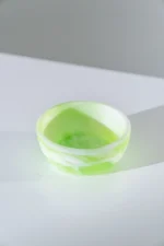 HUCOS, Transparant Light Green - White Swirl Resin, Round Serving Bowl, 4"D x 1.5"H MSq