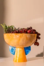 Bowl on stand Yellow and Blue - Image 2