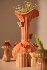 Vase deco Ø23x44 cm BUITERFLY ceramics orange+taupe - Image 2