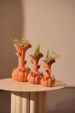 Vase deco Ø14,5x28 cm BUITERFLY ceramics orange+taupe - Image 2