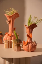 Vase deco Ø14,5x28 cm BUITERFLY ceramics orange+taupe - Image 3