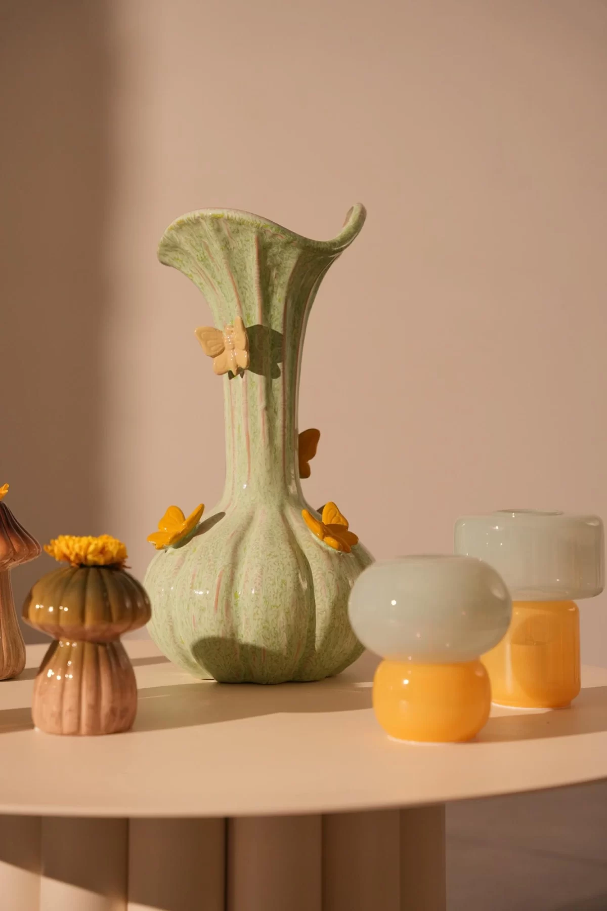 Vase deco Ø23x44 cm BUTTERFLY ceramics mint green+yellow - Image 3