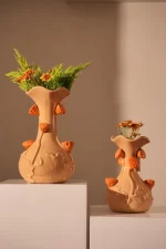 Vase deco Ø24x40 cm ODALI ceramics cream+orange - Image 2