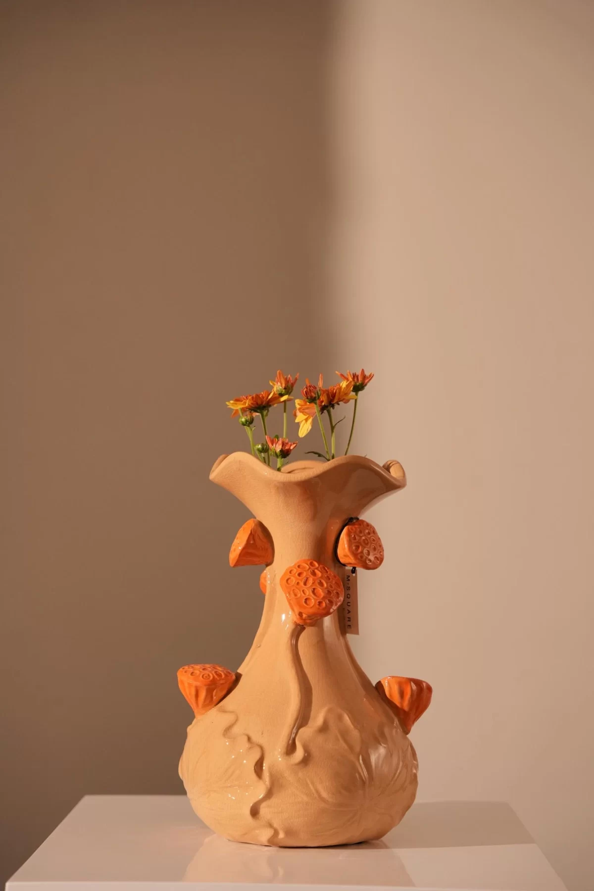 Vase deco Ø20x32 cm ODALI ceramics cream+orange - Image 2