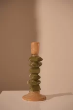 Candle stick Ø11,5x29,5 cm ESTINA brown+rnoss green
