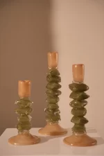 Candle stick Ø11,5x29,5 cm ESTINA brown+rnoss green - Image 2