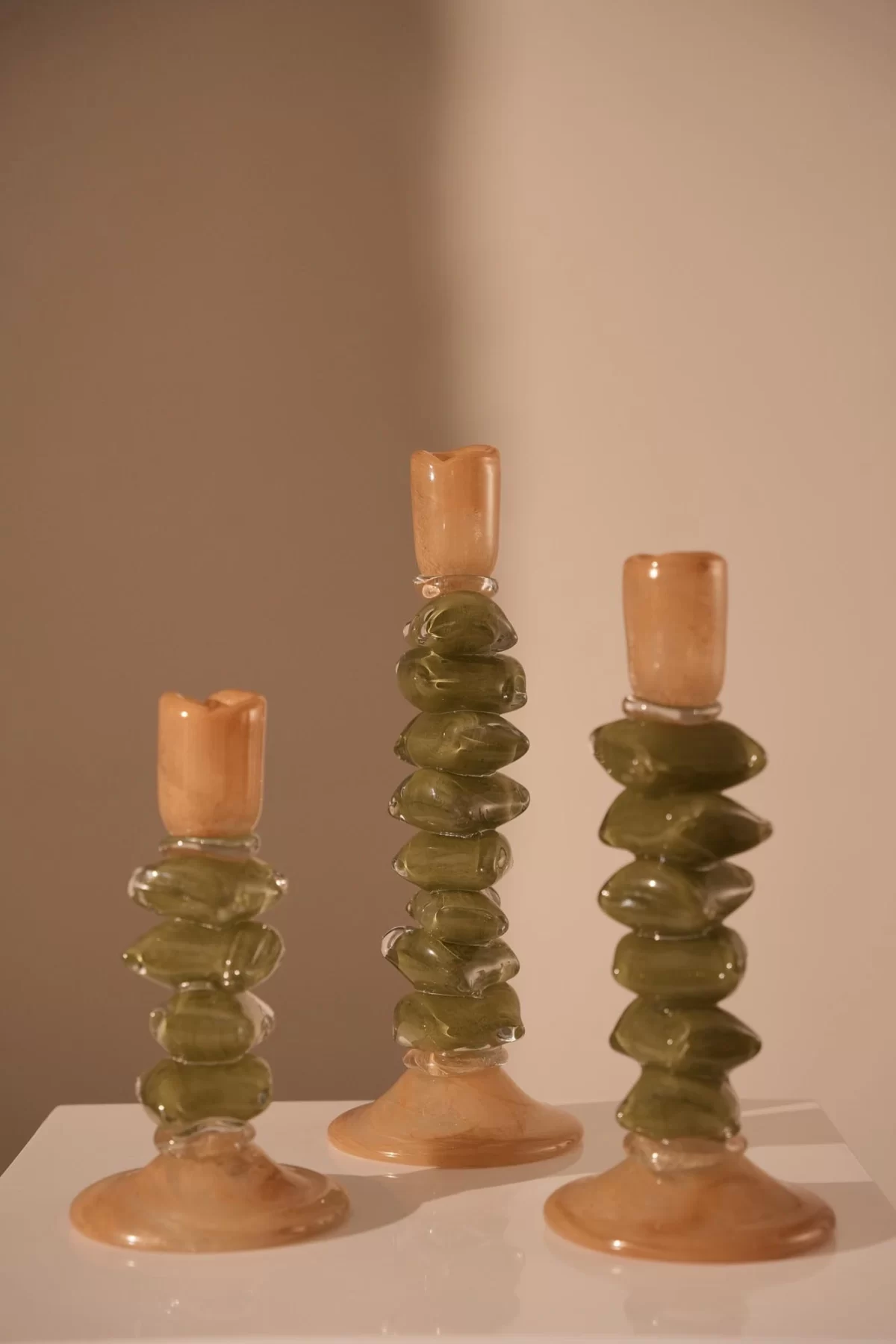 Candle stick Ø11,5x35 cm ESTINA brown+moss green - Image 2