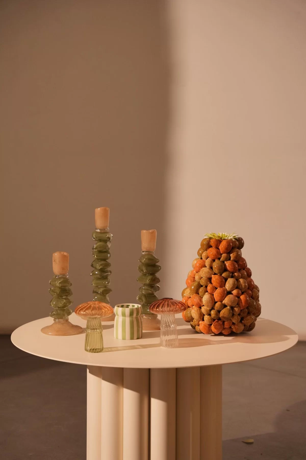 Candle stick Ø11,5x35 cm ESTINA brown+moss green - Image 3
