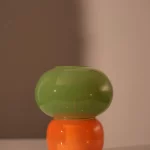 Glass lamp, green/orange, 13,5xø12 cm