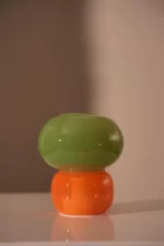 Glass lamp, green/orange, 13,5xø12 cm