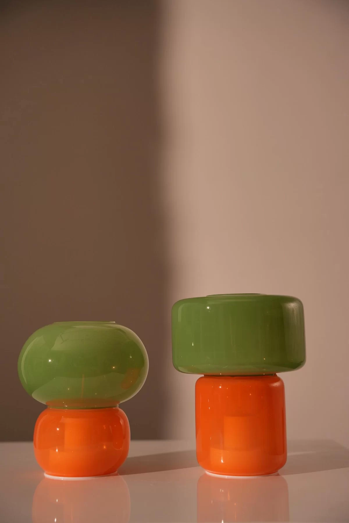 Glass lamp, green/orange, 13,5xø12 cm - Image 2