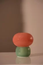 Glass lamp, pink/petrol, 13,5xø12 cm