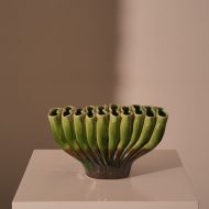 Ceramic fakir vase low green brown
