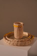 Round Tray - Yellow Leather Handle - Image 2