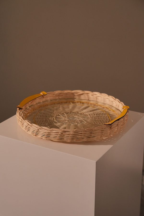 Round Tray - Yellow Leather Handle