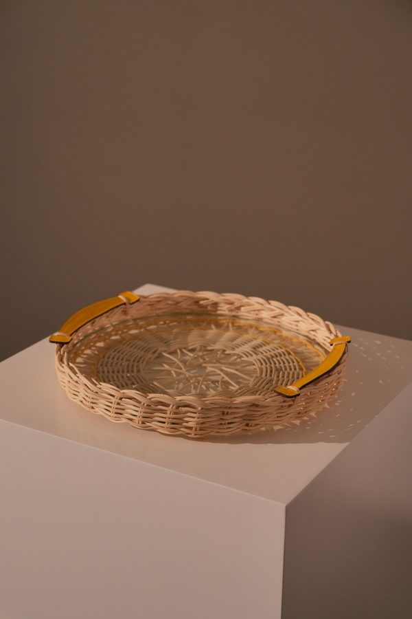 Round Tray – Yellow Leather Handle